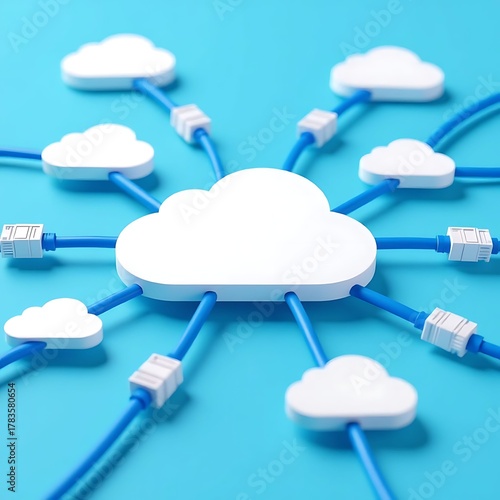 Central Cloud Computing Server Connected to Multiple Data Clouds via Network Cables