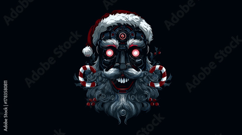 Evil Cyber Santa Face Vector Illustration. Christmas Horror Concept, Wallpaper