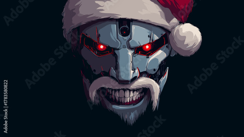 Evil Cyber Santa Face Vector Illustration. Christmas Horror Concept, Wallpaper