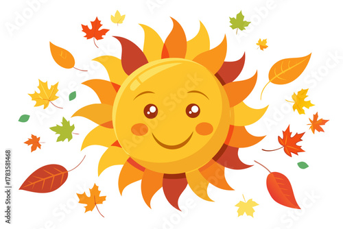 Autumn leaves with smiling sun