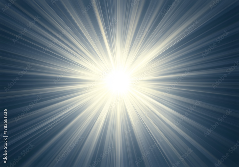 Fototapeta premium Bright sunburst light rays shining with radial glow effect on blue abstract background