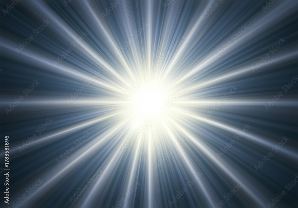 Obraz premium Bright sunburst light rays shining with radial glow effect on blue abstract background