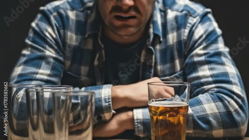 Wallpaper Mural An exhausted man sits with a glass of drink and empty glass beside him, representing sadness, problem, melancholy, alcohol issue, and a burden situation Torontodigital.ca