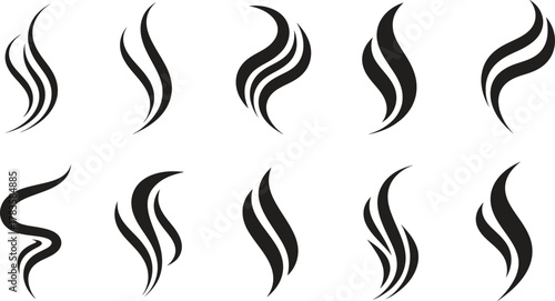 Collection of abstract steam smoke vapor or aroma design elements