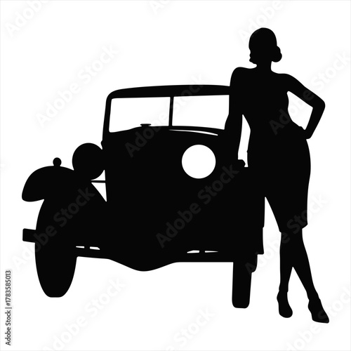 silhouette of a woman with a car