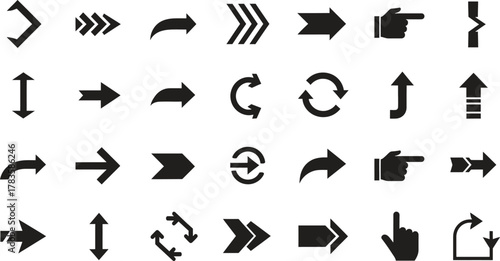 Collection of Black Arrows Various Styles Pointing Directions Sign Symbols Vector