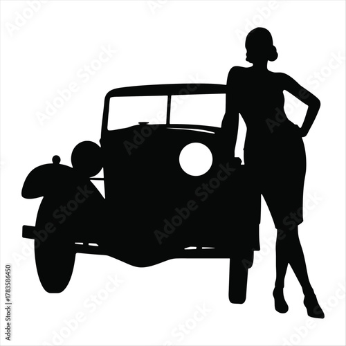 silhouette of a woman with a car