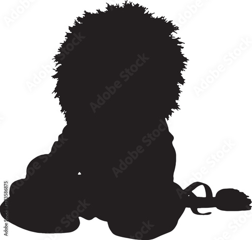 Black silhouette of a seated poodle with groomed fur style