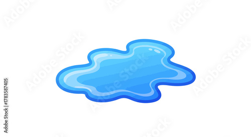 A cartoonstyle illustration of a bright blue puddle of water on a white background