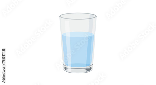 A simple illustration of a clear glass filled about halfway with light blue water