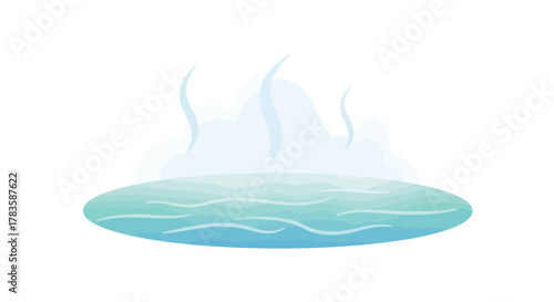 An illustration of a steaming pool of water likely a hot spring or bath