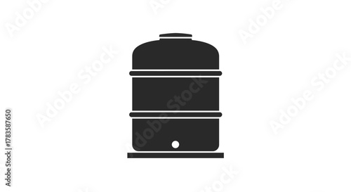 Black silhouette of a barrel or storage tank on a rectangular base