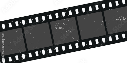 Vintage empty filmstrip frame with grunge texture on transparent background