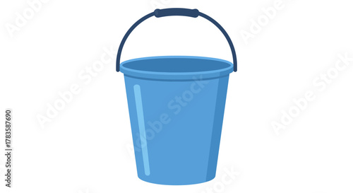 Blue plastic bucket with a dark blue handle against a white background