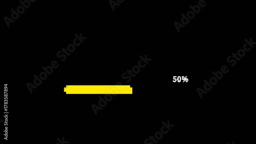 8 bit loading Minimalist black background with a yellow progress bar displayed at 100%, representing a loading or processing state.
