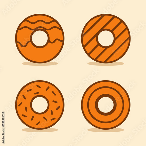 Vector illustration set of colorful sweet donut icons and buttons