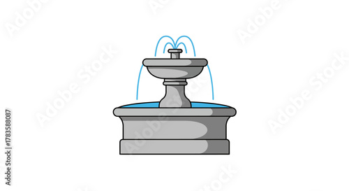 Gray tiered water fountain with blue jets and basin water