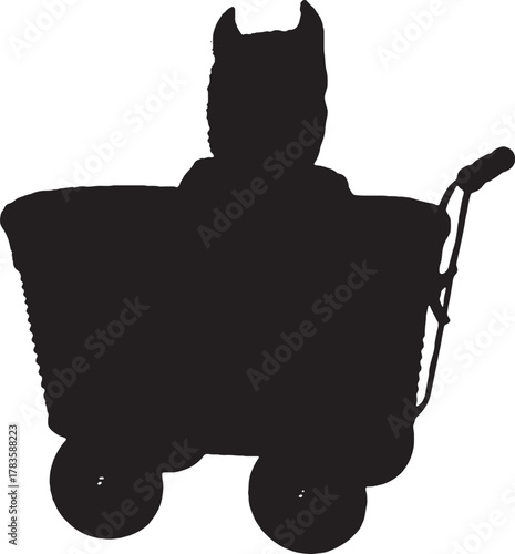 Silhouette of baby in antique stroller with horn headband costume