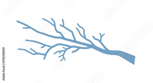 Stylized blue bare tree branch silhouette against a white background