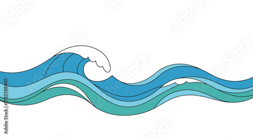 Stylized blue and teal ocean waves with white crest on a white background