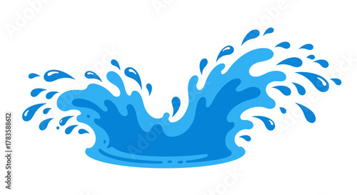 Stylized blue water splash illustration across the bottom of a white background