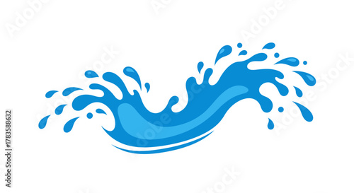 Stylized blue water splash wave isolated on white background