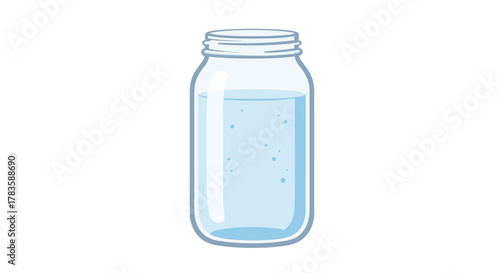 Stylized illustration of a clear glass jar containing lightly bluetinted liquid with small bubbles