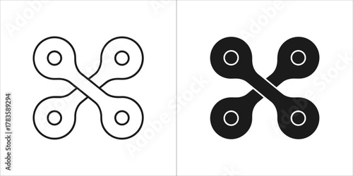 Simple abstract symbol representing connection or linkage, shown in outline and solid black versions