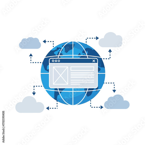 Internet communication illustration showing online mail and global connection concept.