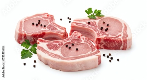 Raw Pork Chops with Peppercorns and Parsley meat