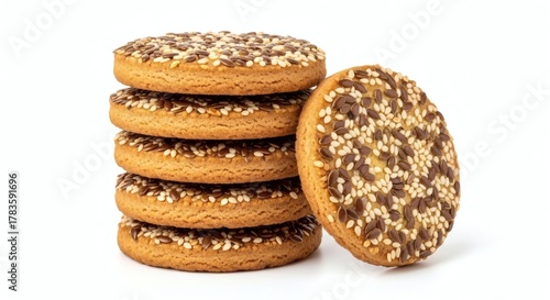 Stack Of Round Cookies With Flax And Sesame Seeds biscuits
