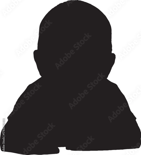 Silhouette of a babys head and shoulders on a white background