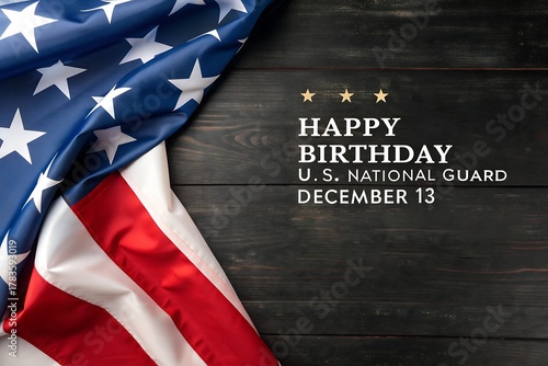 Happy Birthday U.S. National Guard Celebration With American Flag And Stars

