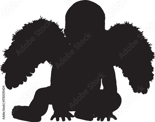 Silhouette of an Angelic Baby with Wings Sitting Down Peacefully