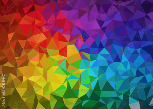 A vivid mosaic of interconnected triangular shapes creating a dynamic and colorful abstract background with a modern polygonal texture