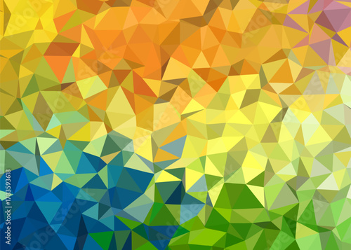 A vibrant abstract geometric pattern featuring a gradient of warm and cool colors, creating a dynamic and modern visual