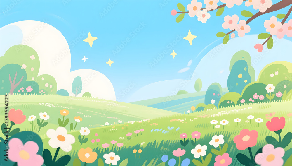 Fototapeta premium Floral scenery blooming in spring countryside landscape