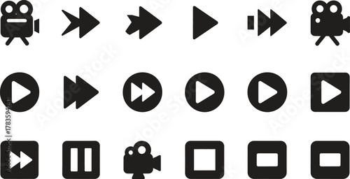Media Player Control Icons Black and White Vector Graphics Set
