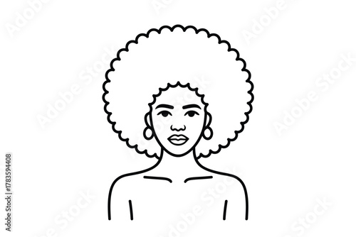 A stylized illustration of a woman with a large afro hairstyle and earrings.