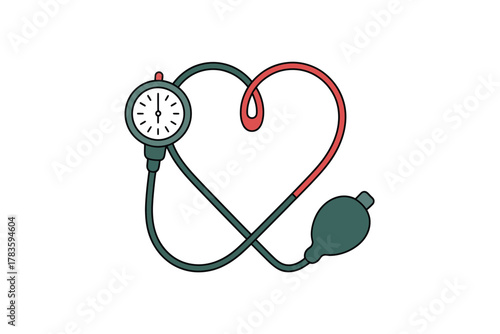 A sphygmomanometer is shaped like a heart, symbolizing heart health and medical care.