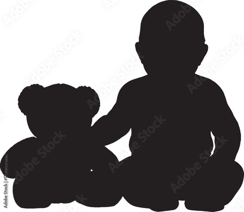 Silhouette of baby with teddy bear symbolizing innocence and childhood