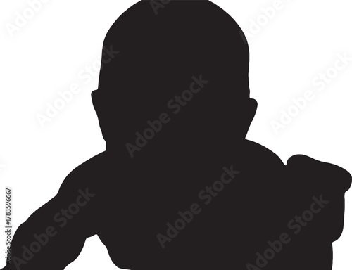 Silhouette of Baby Head and Shoulders Isolated on White Background