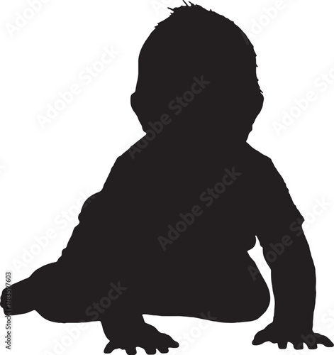 Baby silhouette crawling forward infancy development and exploration concept illustration