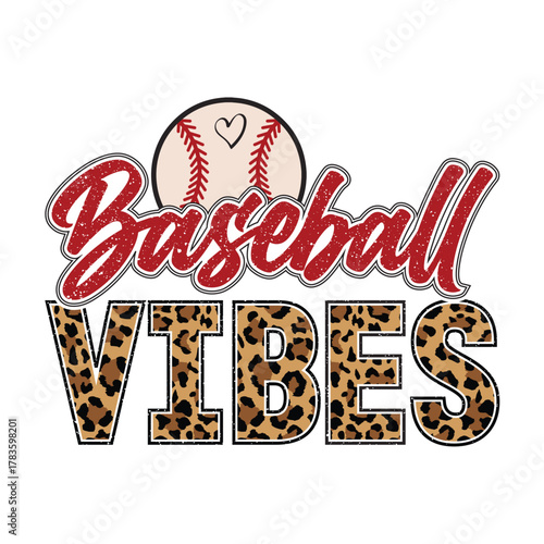 Baseball vibes design sporty leopard print text cute baseball fan art for t shirt poster sticker and digital artwork