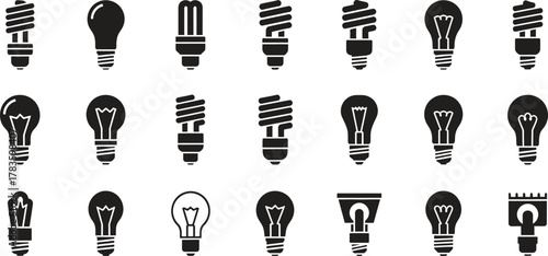 Variety of Black Light Bulbs Silhouette Vector Illustration Stock Image