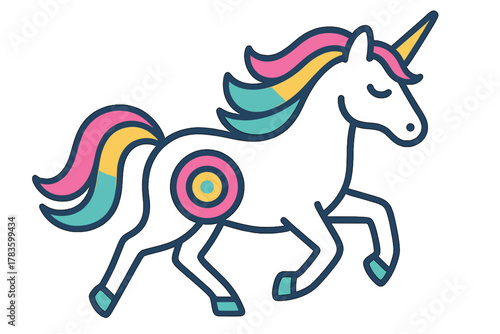 Colorful unicorn illustration with rainbow mane and happy expression unicorn goal
