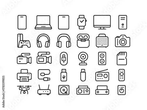 E-commerce Fashion and Electronics Mega Line Icon Set Shopping, Digital Gadgets and Accessories Editable Vector Icons.