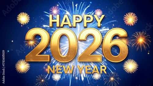 Happy New Year 2026 Celebration with Fireworks and Golden Numbers.