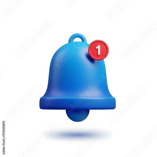 3d blue notification bell icon with a red circle isolated on a white background