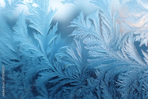 Stunning winter frost patterns creating delicate icy textures on glass, perfect for backgrounds, festive designs, and winter holiday promotions